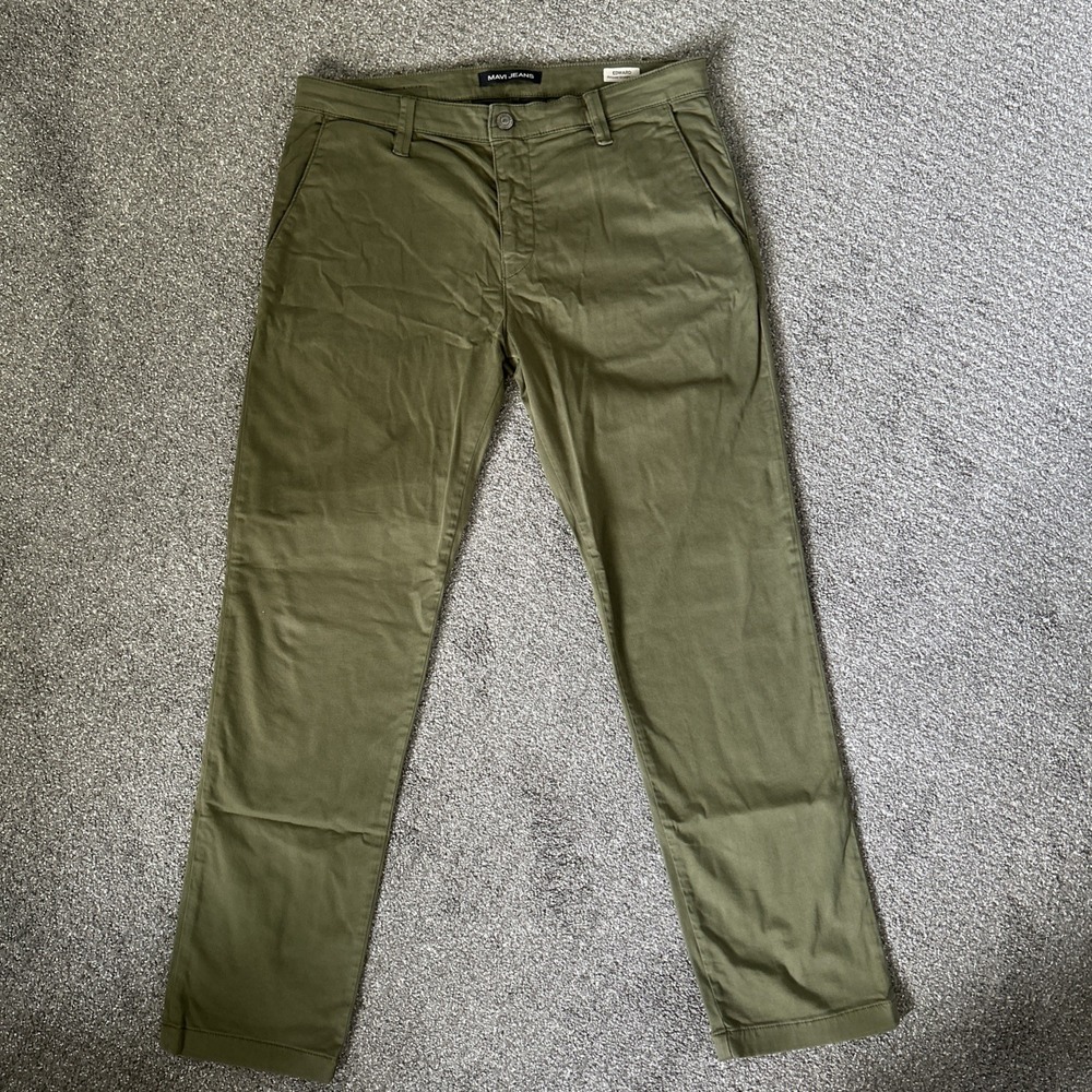 Mavi Edward Men's Chino Pants 34x30 Olive Green Stretch Slim Straight Leg $118
